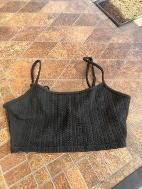 Black Ribbed Cropped Cami Top - Women's